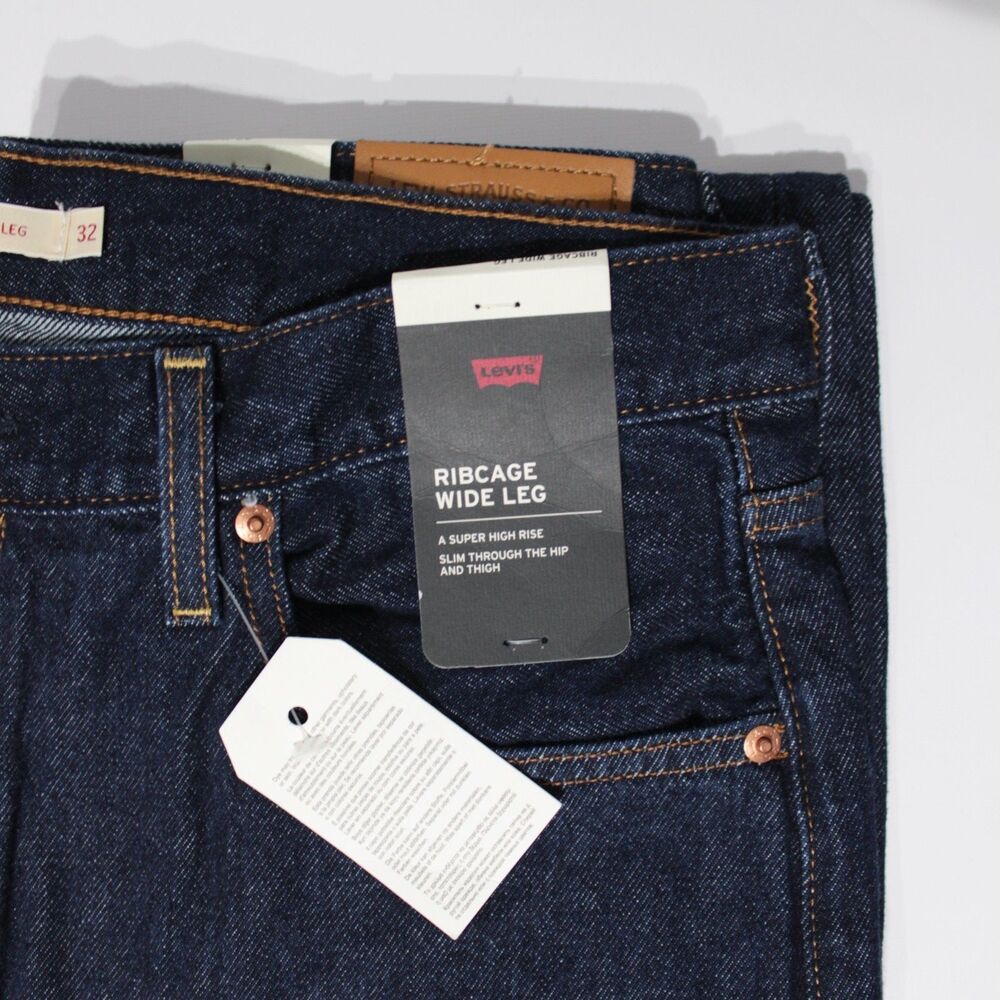 NWT $98 Levi's Ribcage Wide Leg Jeans Dark Wash High Rise Women Size 32x32 (J6) - Picture 7 of 16